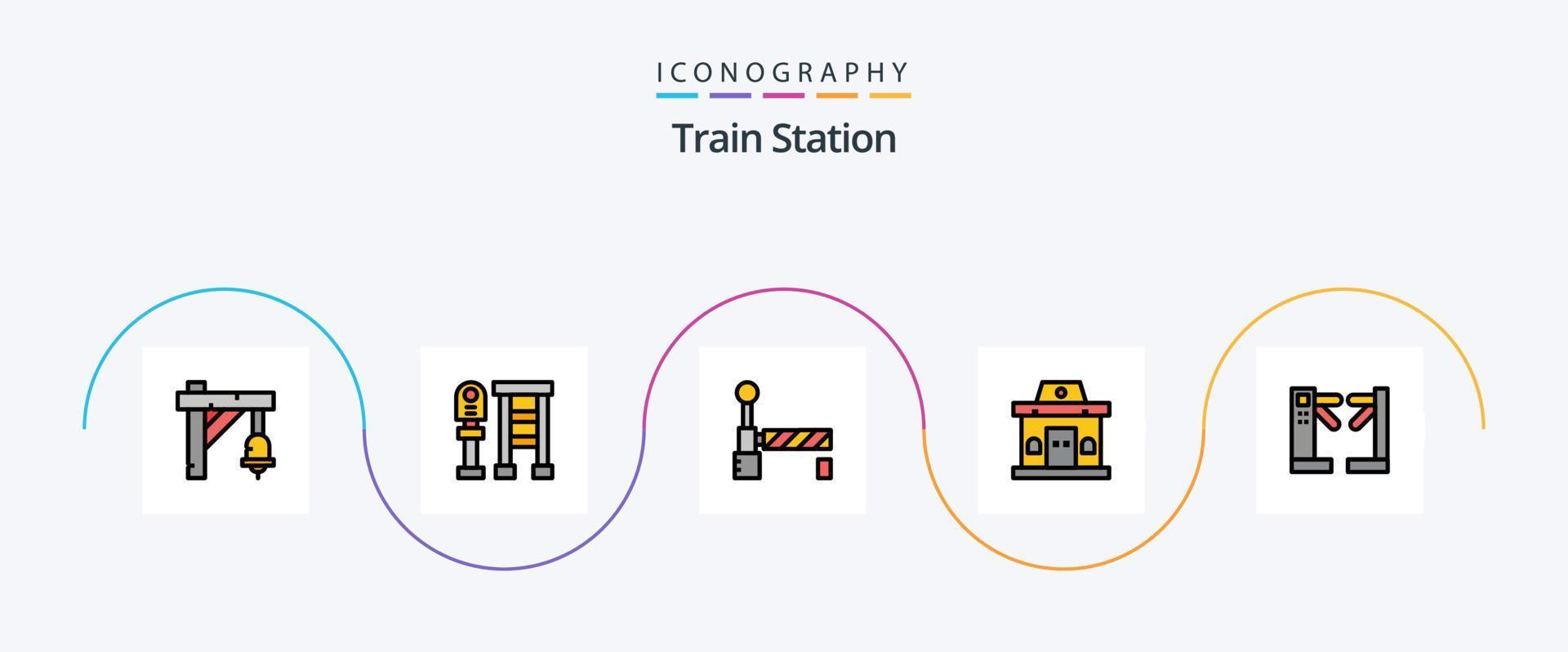 tåg station linje fylld platt 5 ikon packa Inklusive vändkors. tillgång. flagga. urban. kontor vektor