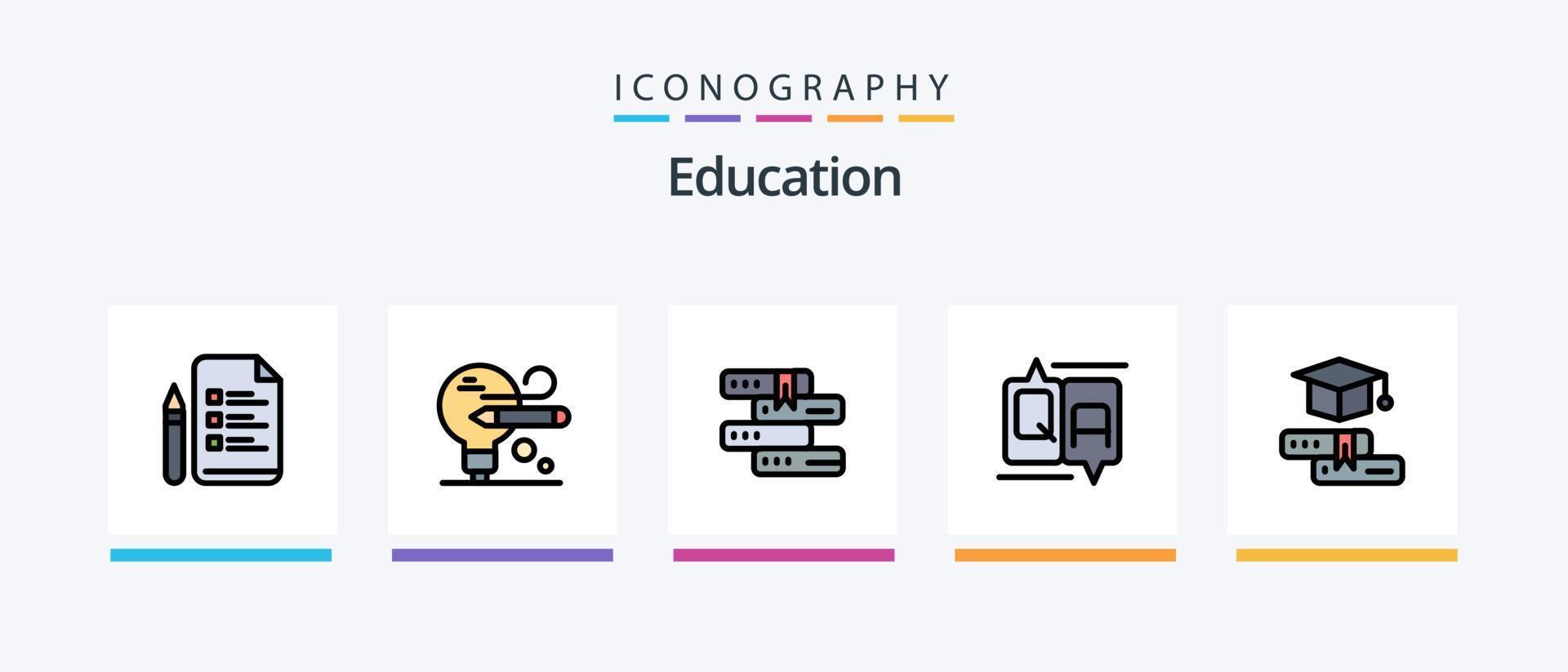 Bildungslinie füllte 5 Icon Pack einschließlich einer Bildung. Handy, Mobiltelefon. Datei. Ausbildung. Birne. kreatives Symboldesign vektor