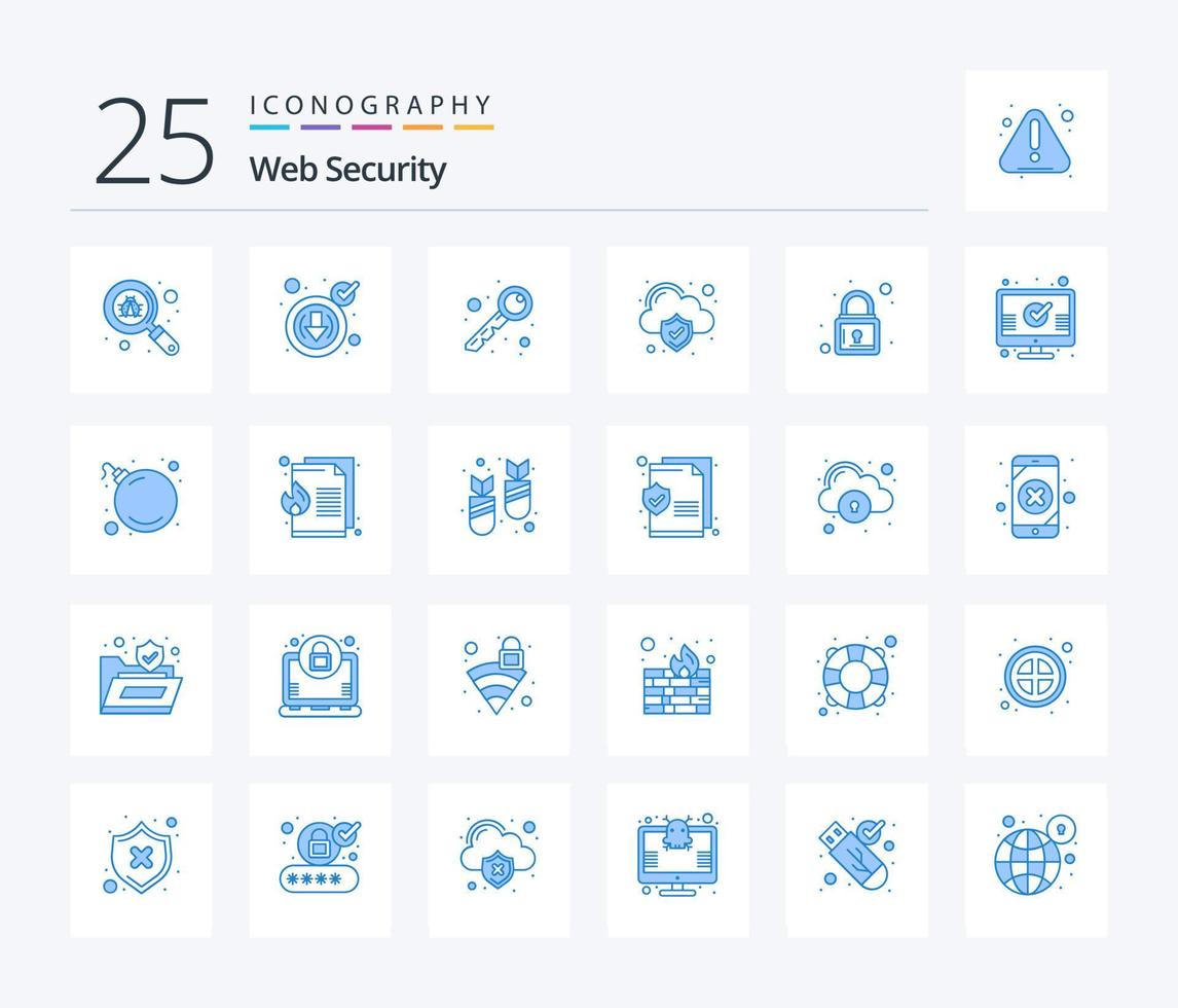 webb säkerhet 25 blå Färg ikon packa Inklusive kolla upp. hänglås. nyckel. låsa. säkerhet vektor