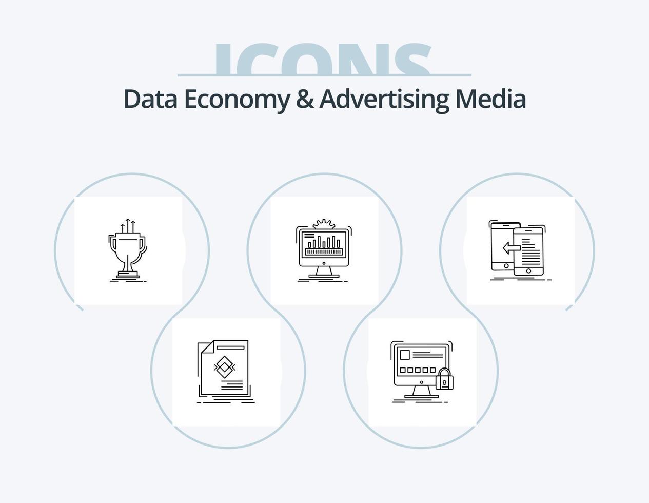 data ekonomi och reklam media linje ikon packa 5 ikon design. annons. telefax. säkra. låsa vektor