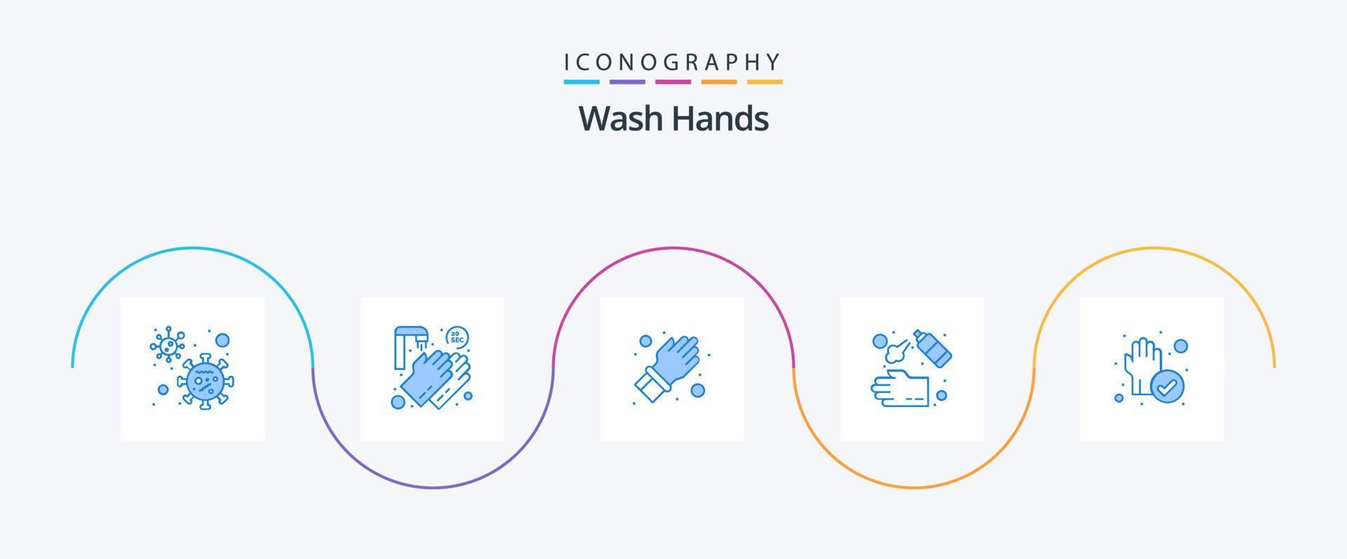 tvätta händer blå 5 ikon packa Inklusive skydda. tvätta. hand. tvål. rengöring vektor