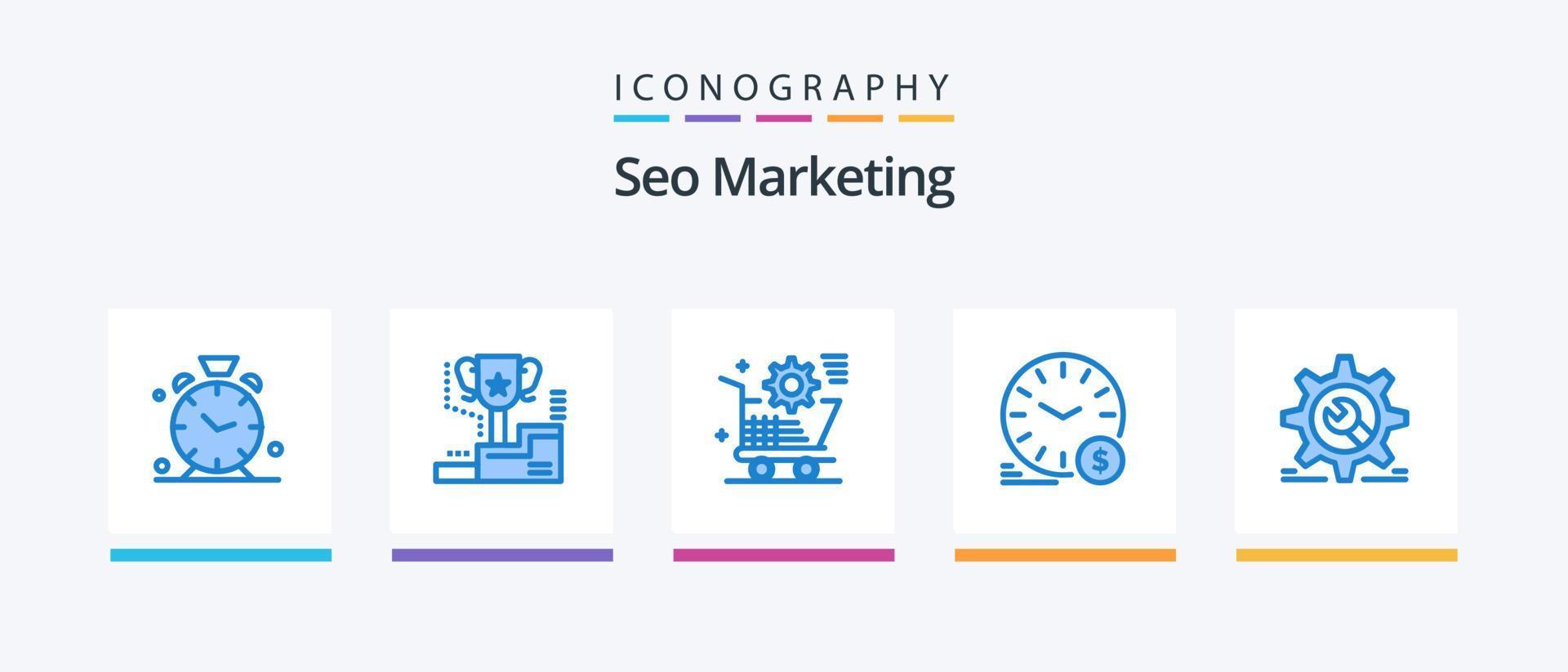 seo marknadsföring blå 5 ikon packa Inklusive dollar. tid. trofé. Lagra. miljö. kreativ ikoner design vektor