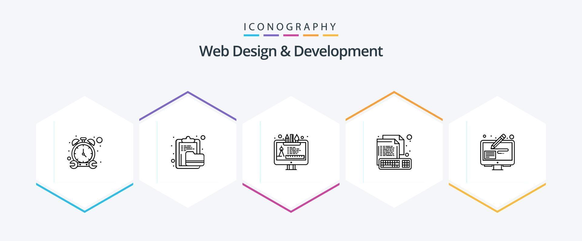 Webdesign und -entwicklung 25-zeiliges Icon-Paket inklusive Datei. kreativ. Ordner. Computer. Werkzeug bearbeiten vektor