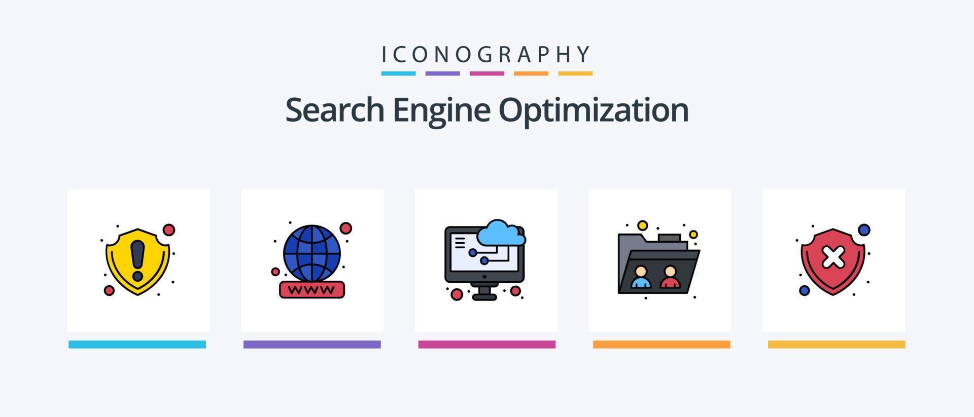 seo linje fylld 5 ikon packa Inklusive mapp. mobil. Graf. seo. marknadsföring. kreativ ikoner design vektor