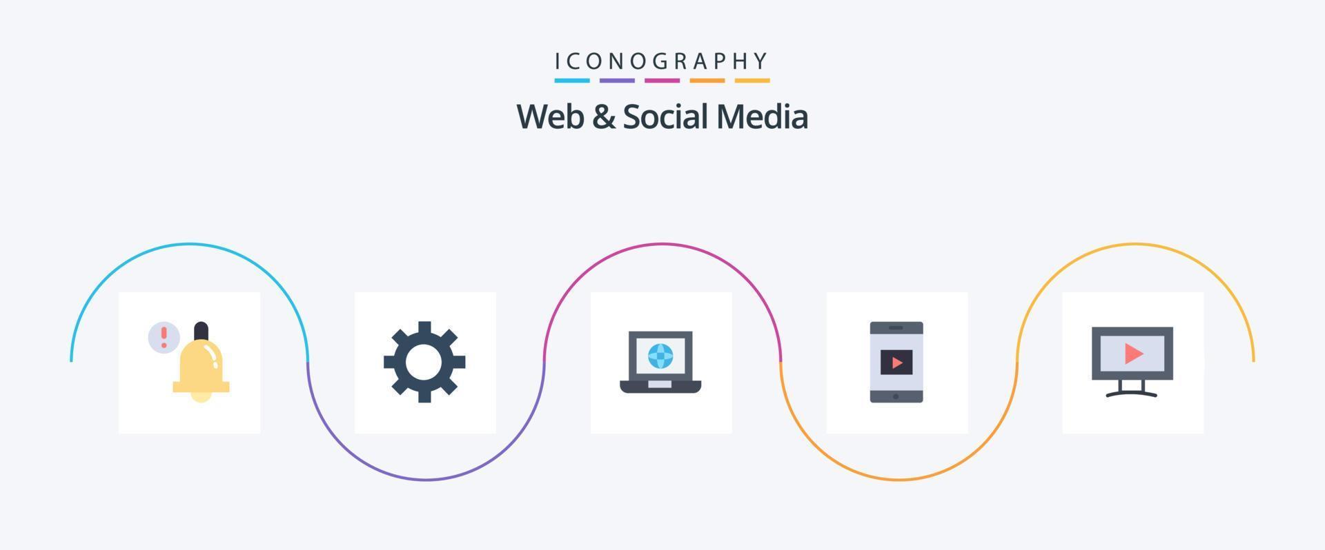 Web- und Social-Media-Flat-5-Icon-Pack einschließlich . Video. Globus. Bildschirm. Video vektor