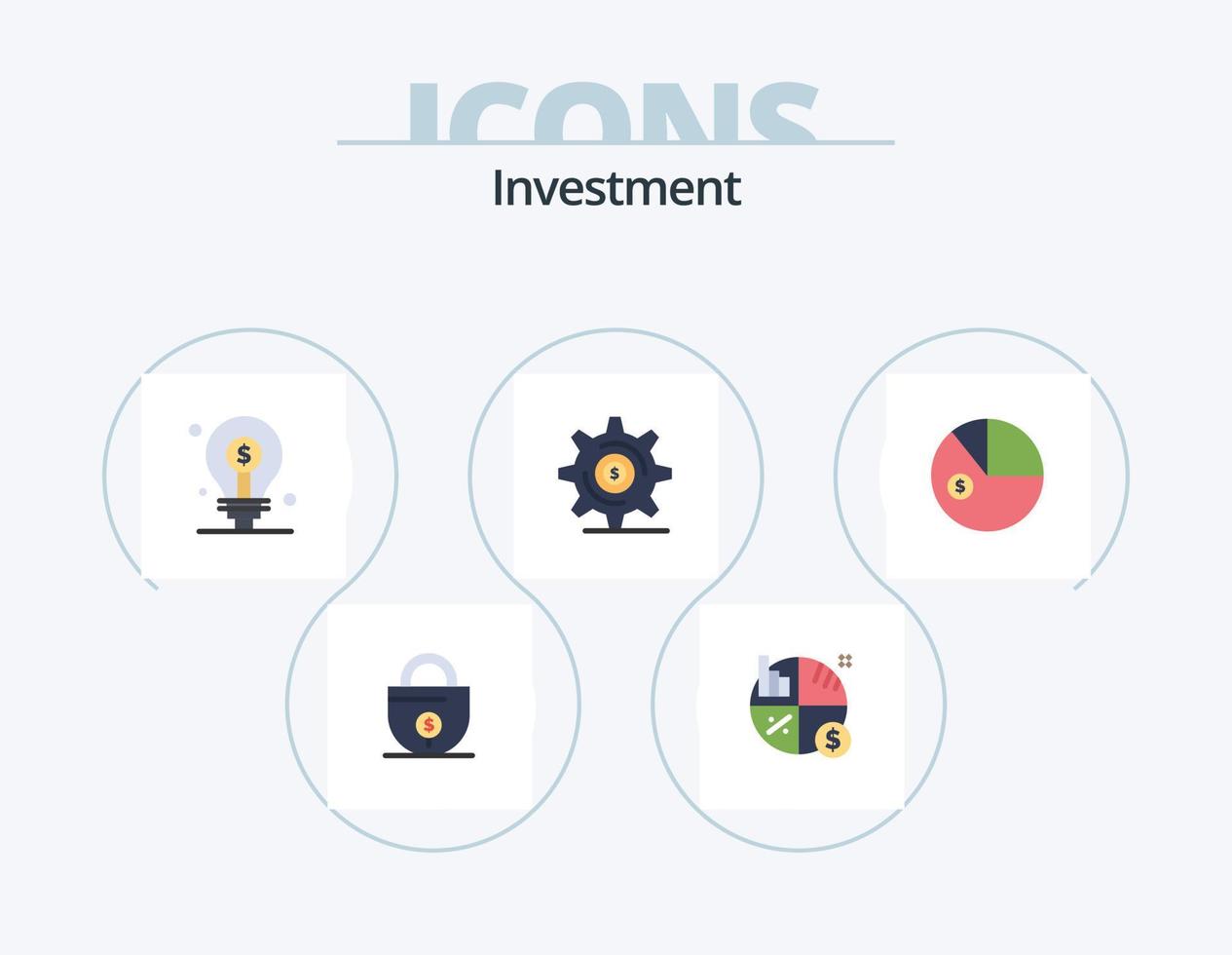investering platt ikon packa 5 ikon design. analys. pengar. Glödlampa. investering. investering vektor