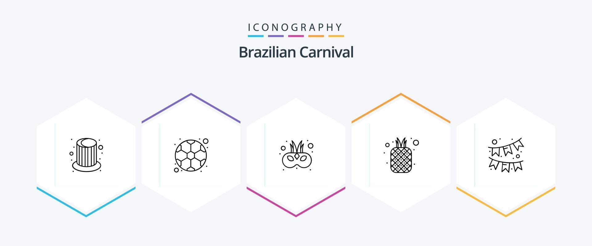 Brasilianischer Karneval 25 Zeilen Icon Pack inklusive Feier. natürlich. Kino. Früchte. Essen vektor