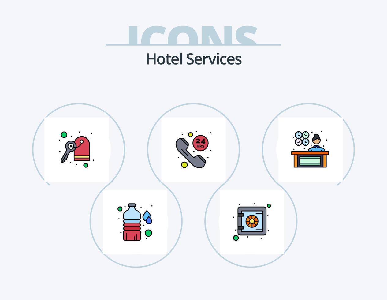 Hotelservices Linie gefüllt Icon Pack 5 Icon Design. Telefon. Forderung. Spa. Wartezone. Lampe vektor