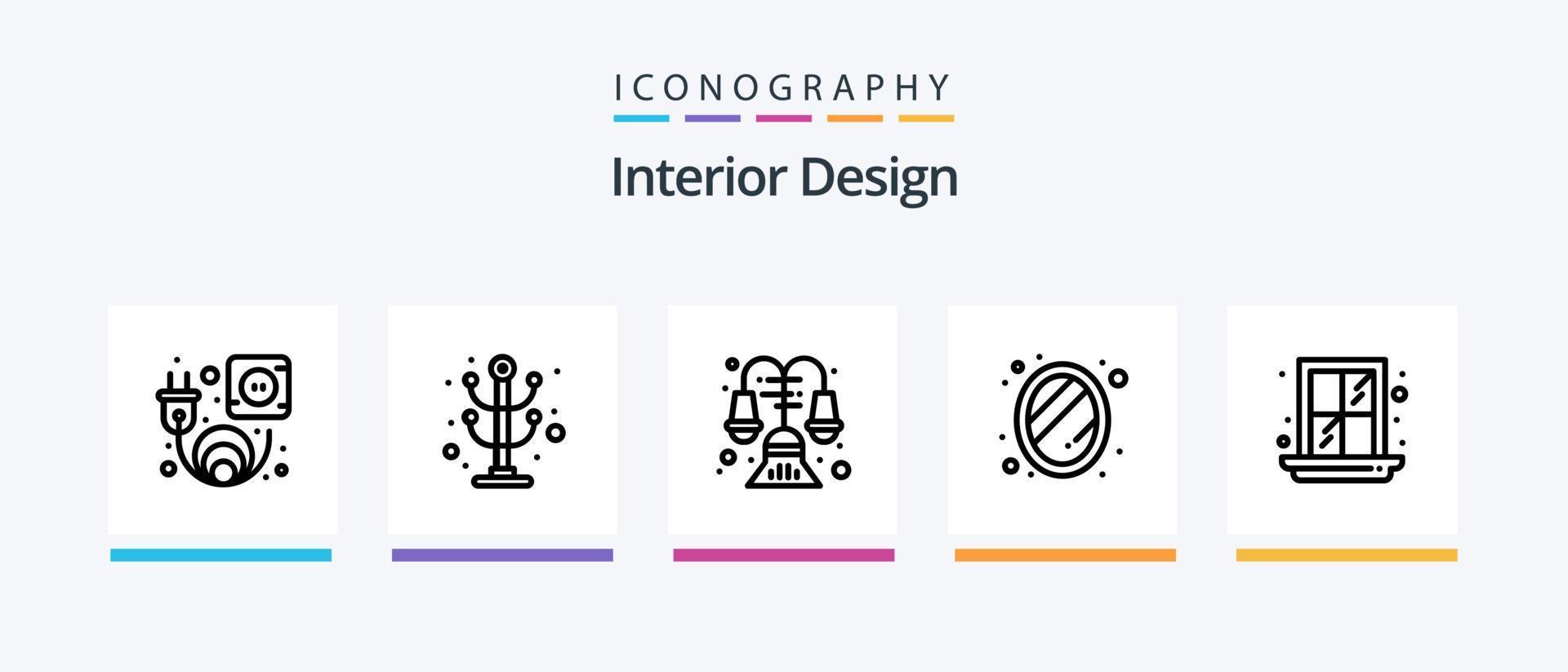 interiör design linje 5 ikon packa Inklusive Foto. ljus. badkar. tabell. skrivbord. kreativ ikoner design vektor