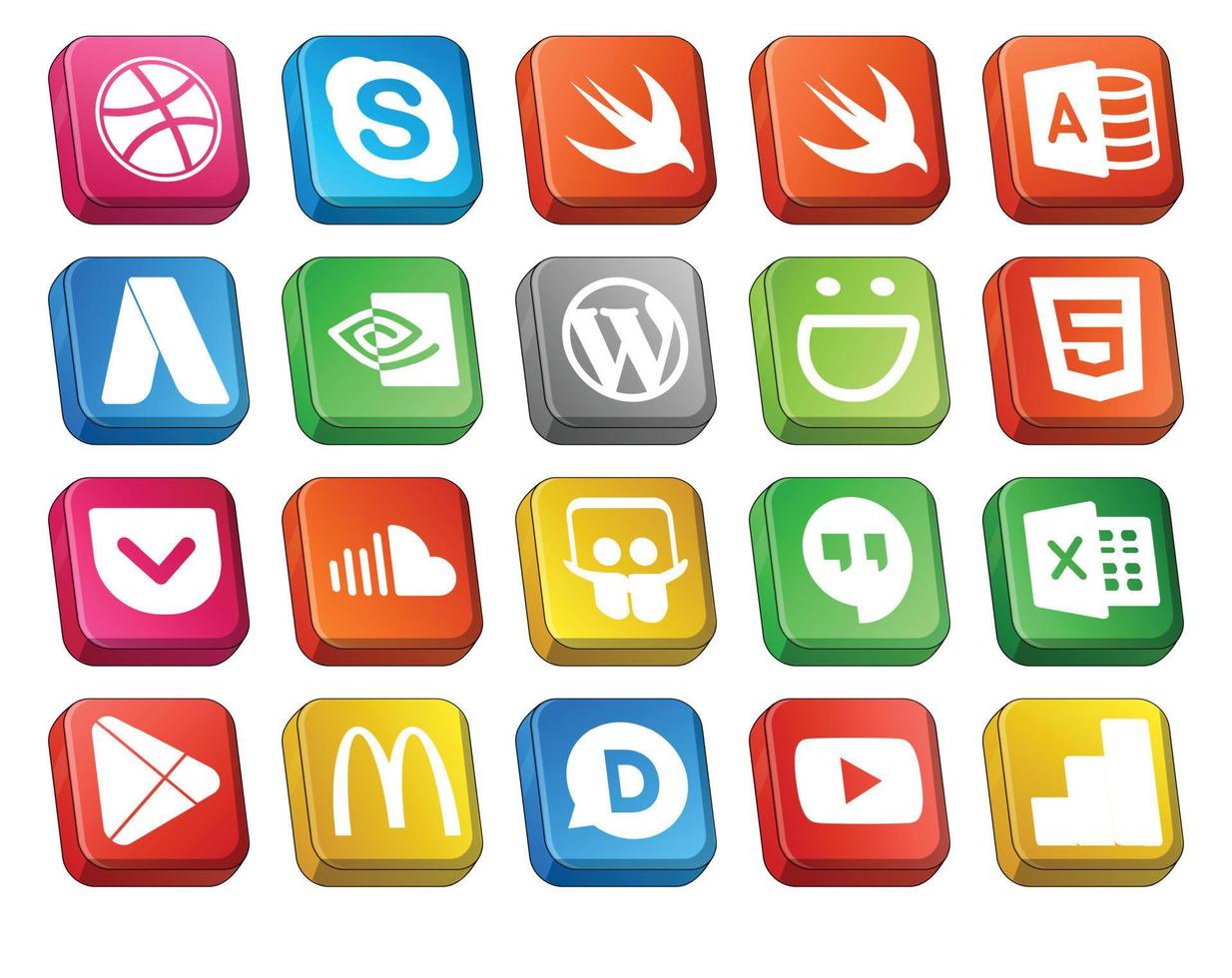 20 Social Media Icon Pack inklusive Excel Slideshare CMS Music Soundcloud vektor