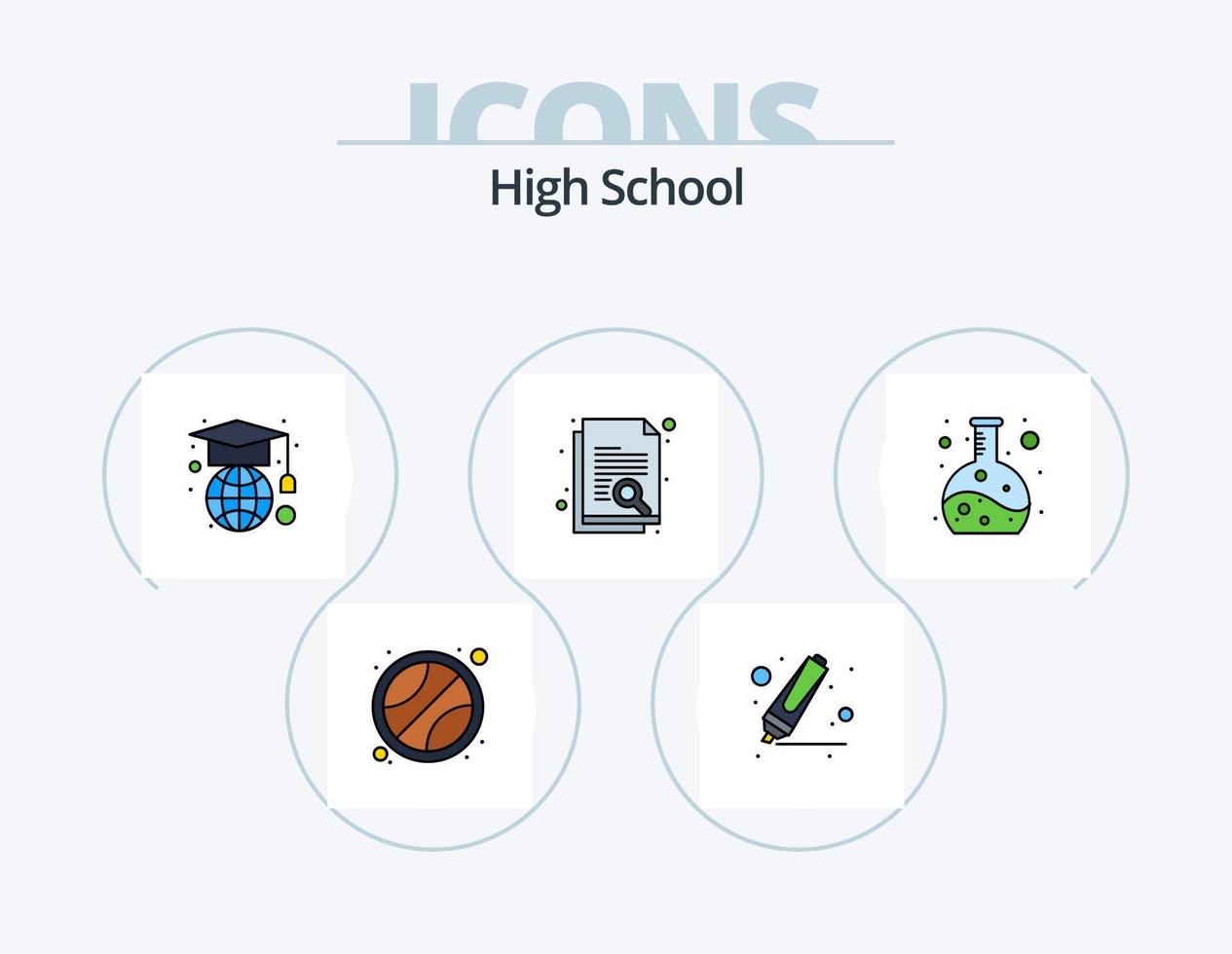 hög skola linje fylld ikon packa 5 ikon design. penna låda. hållare. kemi. Sök. papper vektor
