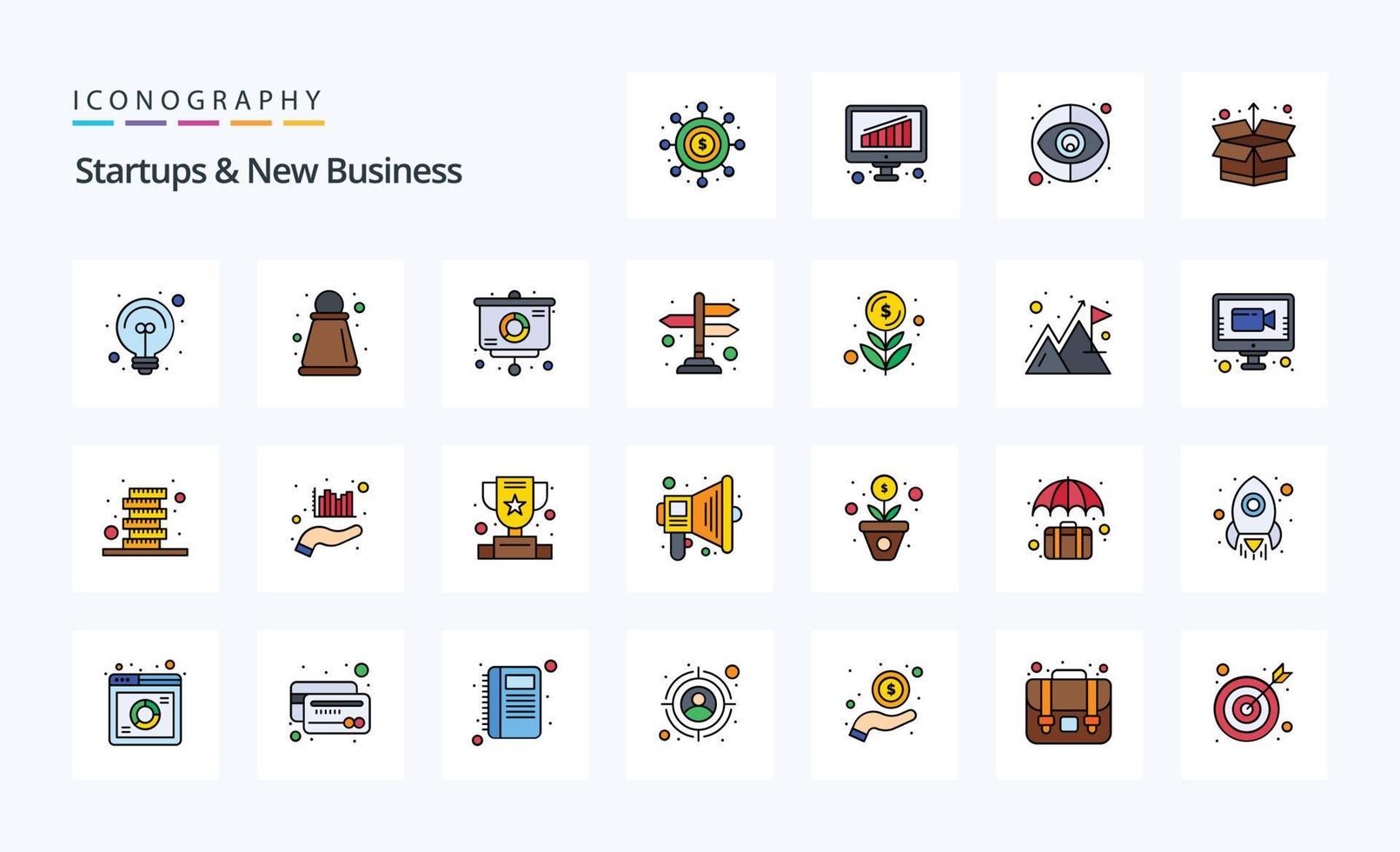 25 Startups und neue Business-Line-Icon-Packs vektor