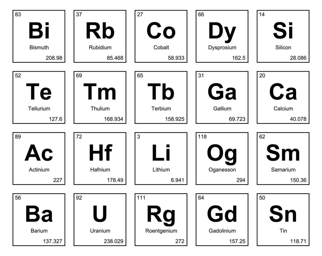 20 Präiodentabelle des Symbolpaketdesigns der Elemente vektor