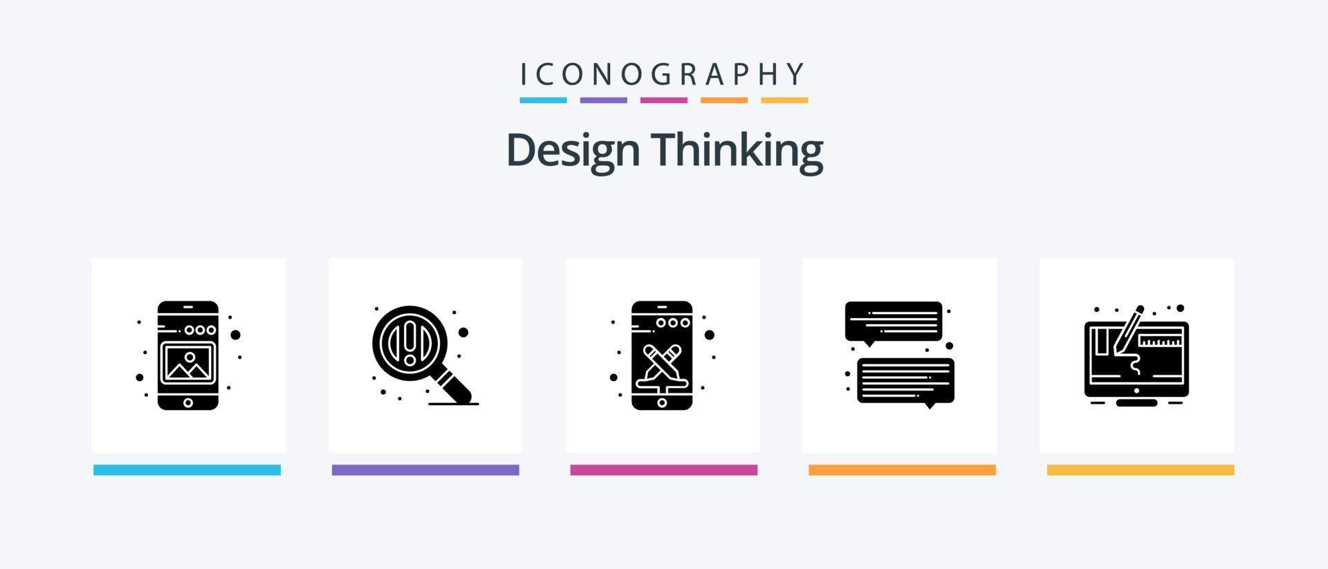 Design Thinking Glyph 5 Icon Pack inklusive Grafik. Computer. Design. Nachricht. Plaudern. kreatives Symboldesign vektor