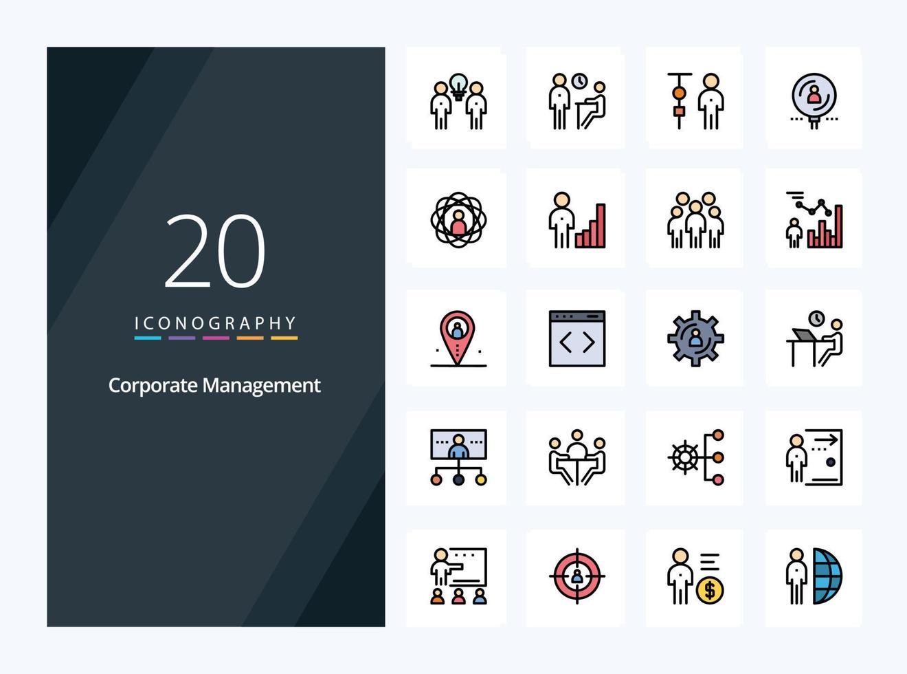20 företags- förvaltning linje fylld ikon för presentation vektor