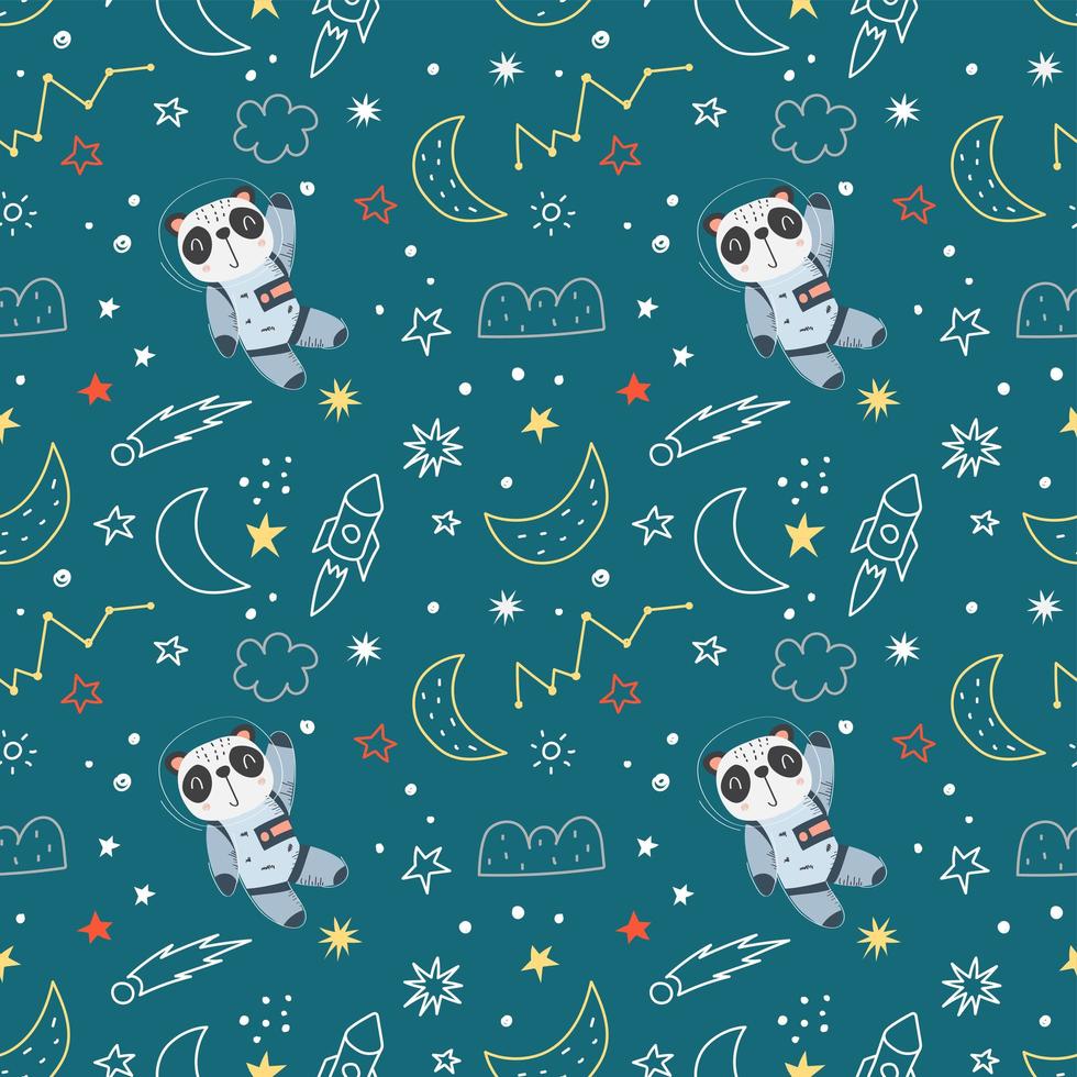 sömlösa mönster med panda i rymden vektor