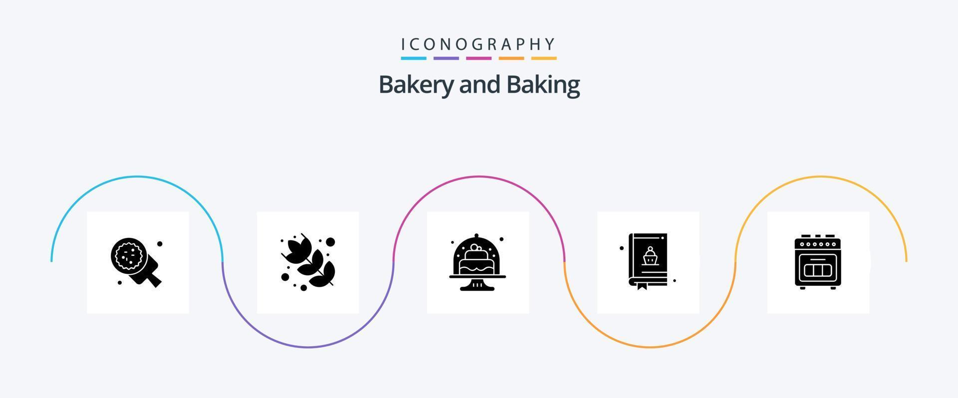 bakning glyf 5 ikon packa Inklusive bakning. bok. bakad. mat. maträtt vektor