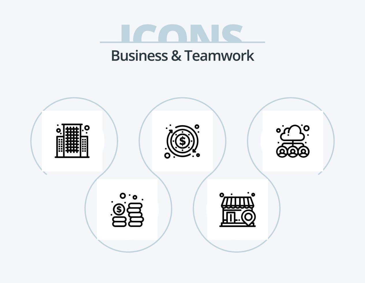företag och lagarbete linje ikon packa 5 ikon design. . mål. människor. dart. portfölj vektor