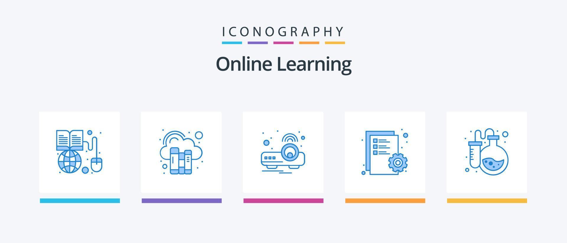 Online-Lernen Blue 5 Icon Pack inklusive Flasche. Bearbeitung. Literatur. bearbeiten. Licht. kreatives Symboldesign vektor