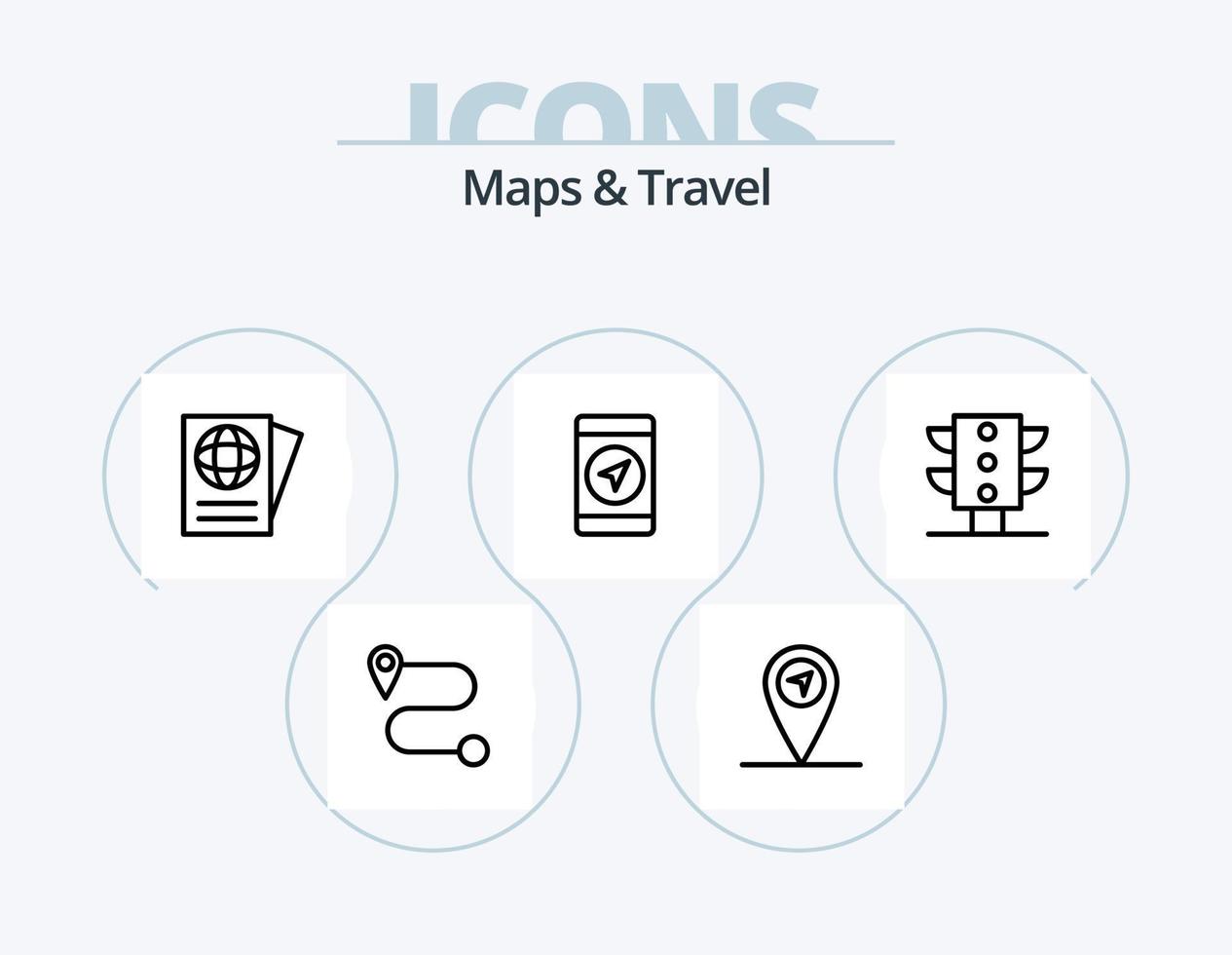 Karten- und Reiselinien-Icon-Pack 5-Icon-Design. . Standort. reisen vektor