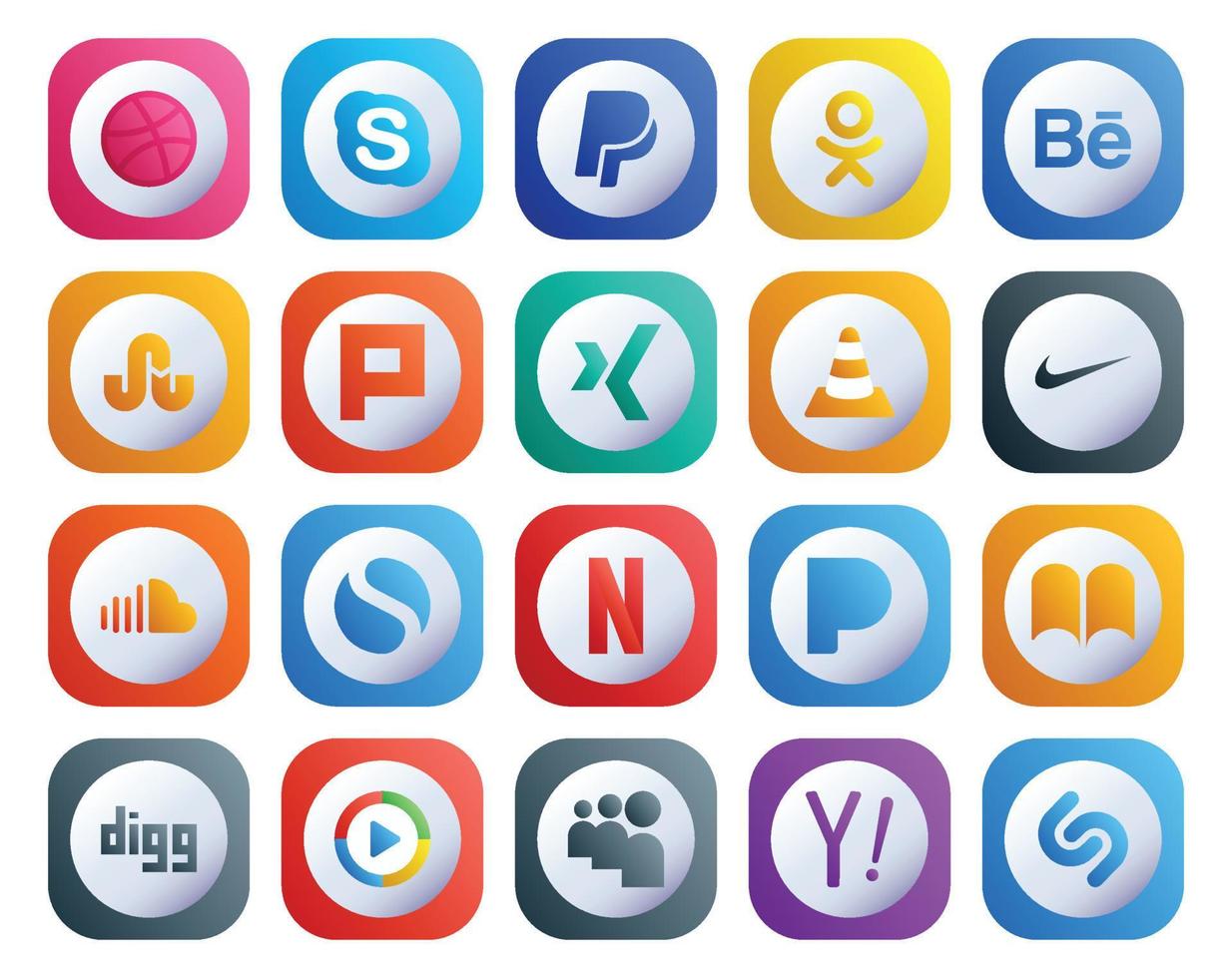 20 Social Media Icon Pack inklusive Netflix Music Xing Sound Nike vektor