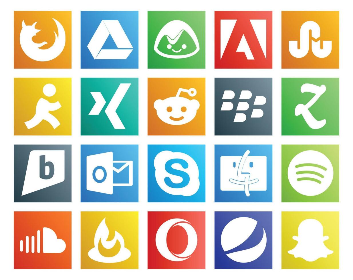 20 Social Media Icon Pack inklusive Soundcloud Finder Reddit Chat Outlook vektor