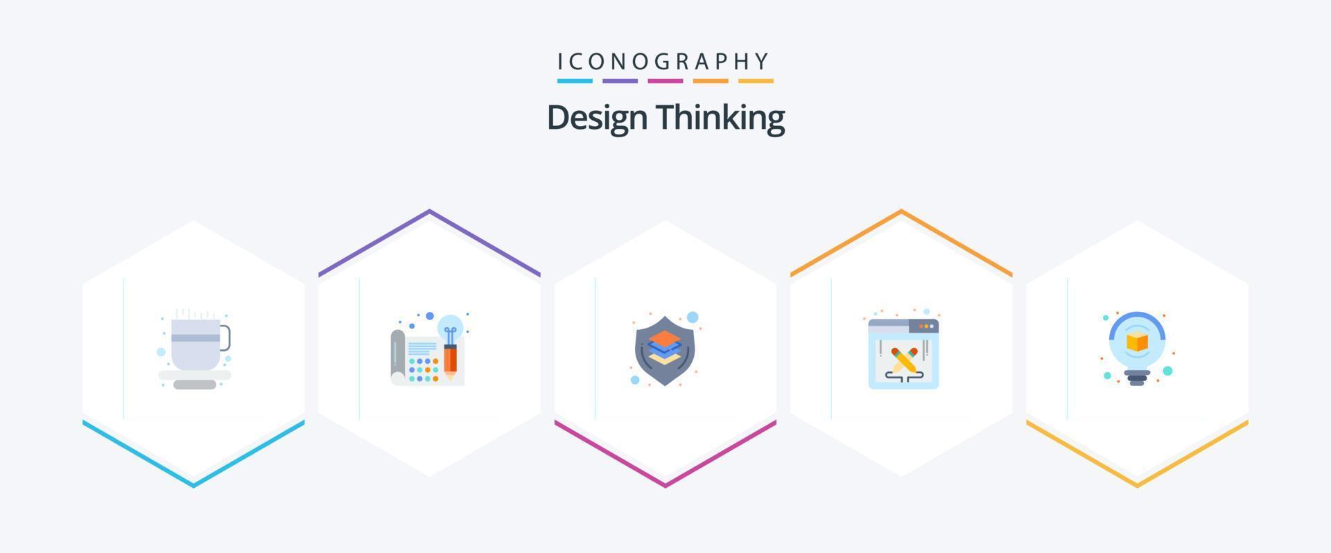 Design Thinking 25 Flat Icon Pack inklusive Glühbirne. Software. Gehirn. Design-Arbeit. Denken vektor