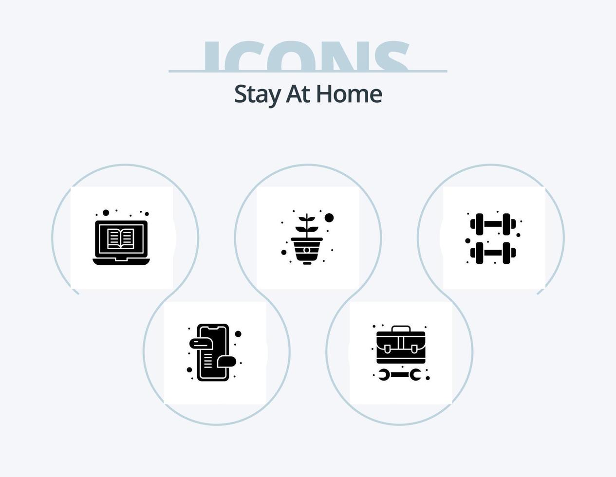 bleib zu hause glyph icon pack 5 icon design. Übung. Topf. arbeiten. Anlage. Online-Bibliothek vektor