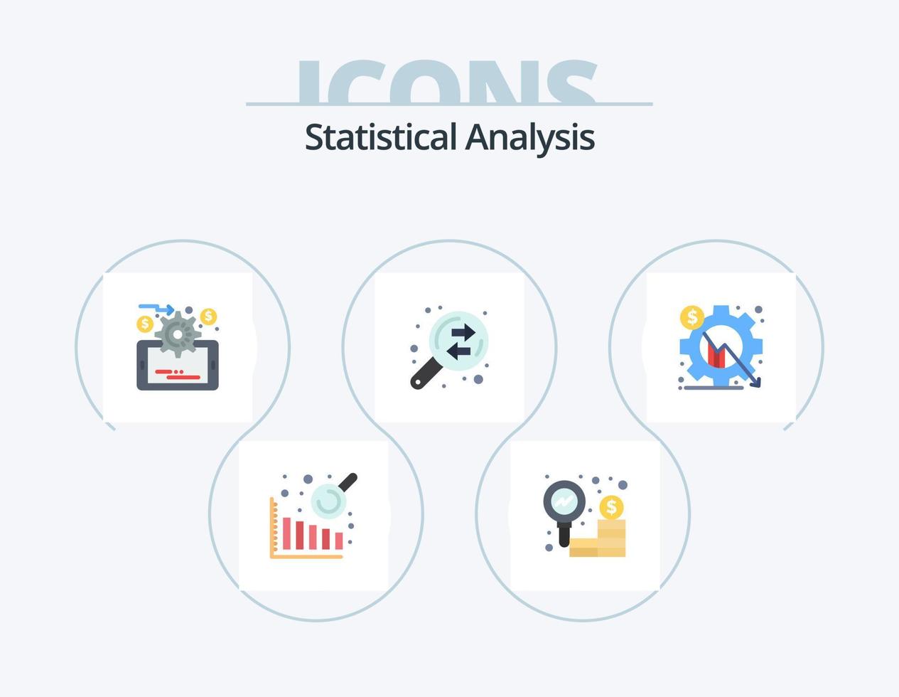 Statistische Analyse flach Icon Pack 5 Icon Design. Einstellung. Diagramm. Online-Auswertung. Geschäft. Finanzen vektor