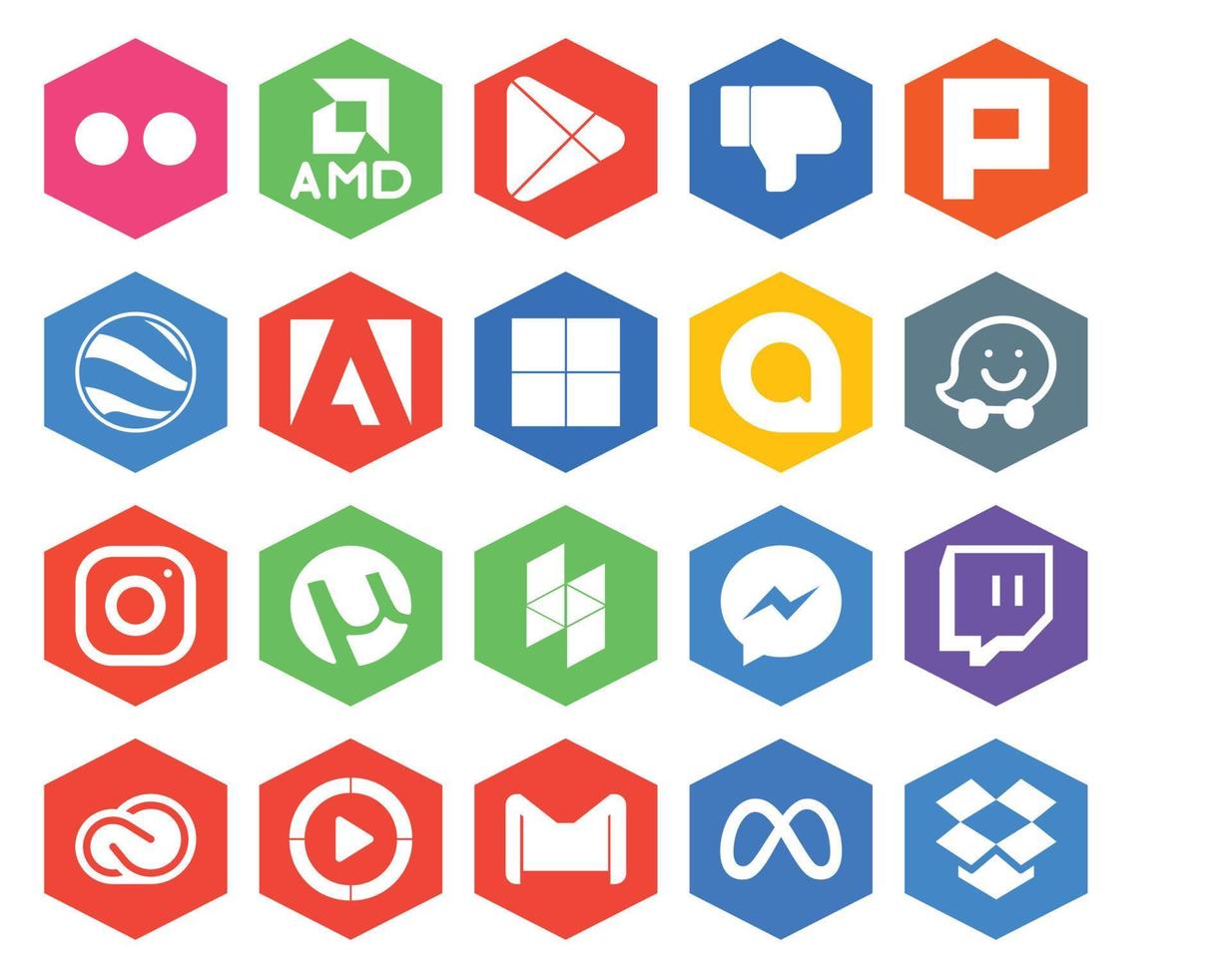 20 Social Media Icon Pack inklusive CC Twitch Delicious Messenger Utorrent vektor