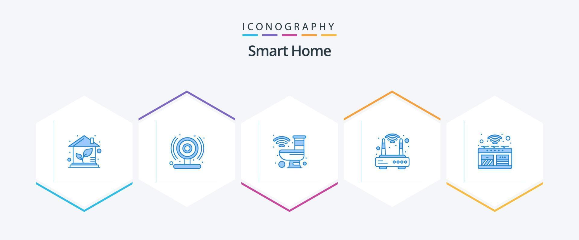 Smart Home 25 Blue Icon Pack inklusive Ofen. W-lan. Badezimmer. Router. schlau vektor