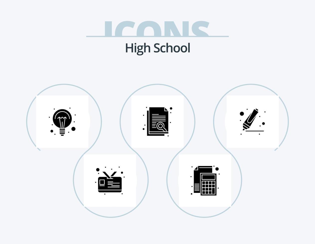Highschool-Glyphen-Icon-Pack 5-Icon-Design. Zeichnung. Forschung. Ausbildung. Papier. die Glühbirne vektor