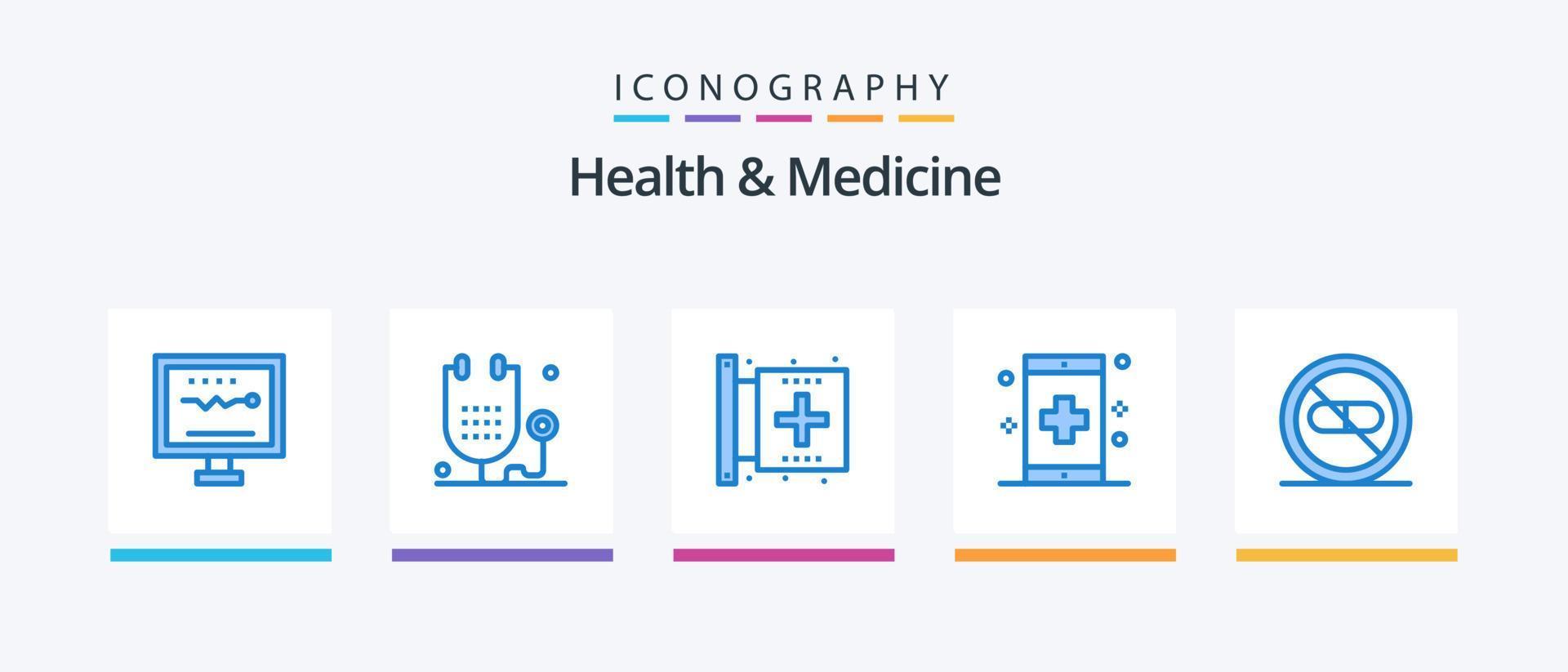 Gesundheit und Medizin blau 5 Icon Pack inklusive Fitness. App. Gesundheit. Gesundheit. Fitness. kreatives Symboldesign vektor