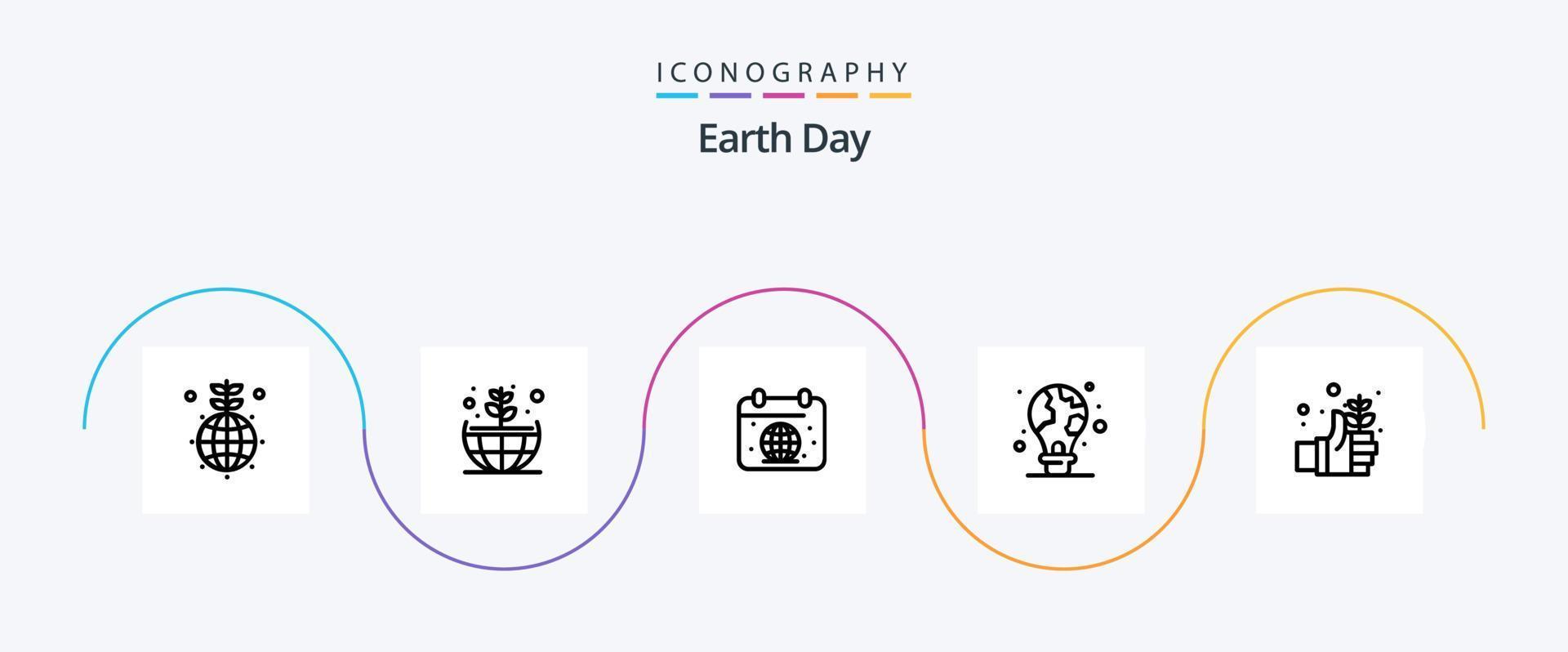 Earth Day Line 5 Icon Pack inklusive Erde. die Glühbirne. Tag. Licht. Schutz vektor