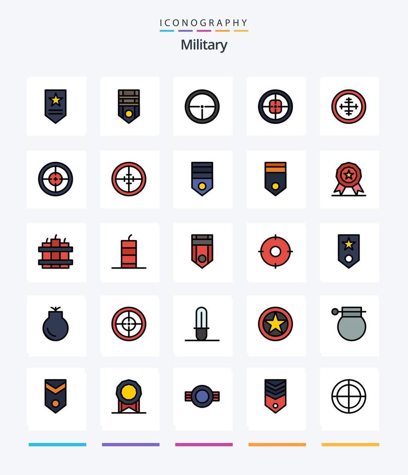 kreativ militär 25 linje fylld ikon packa sådan som tilldela. rang. bricka. militär. armén vektor