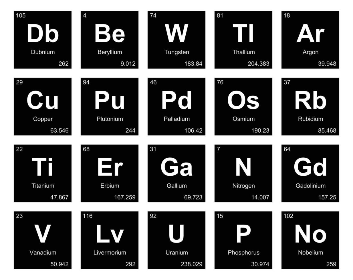 20 Präiodentabelle des Symbolpaketdesigns der Elemente vektor