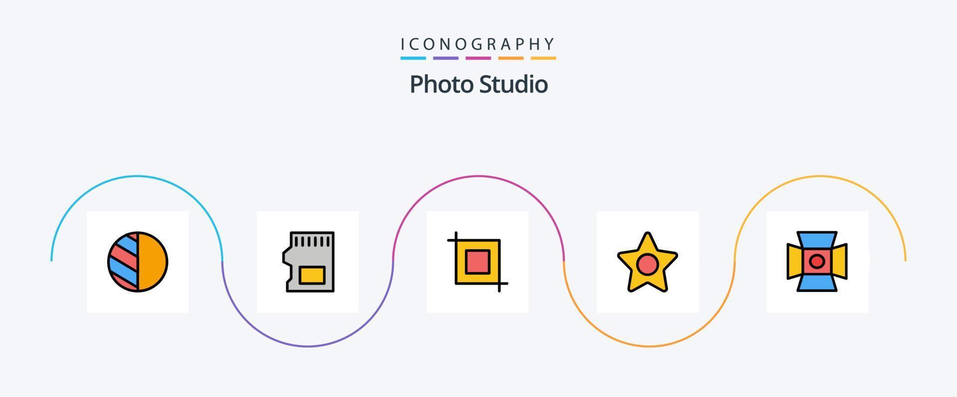 Foto studio linje fylld platt 5 ikon packa Inklusive . fotografi. verktyg. Foto. studio vektor