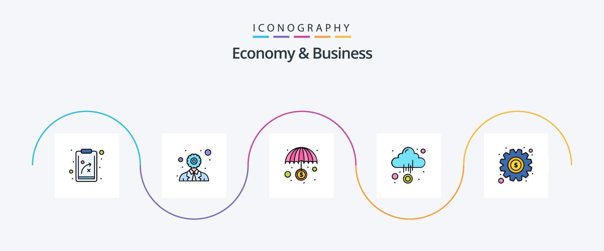 ekonomi och företag linje fylld platt 5 ikon packa Inklusive dollar. finansiera. pengar. moln vektor