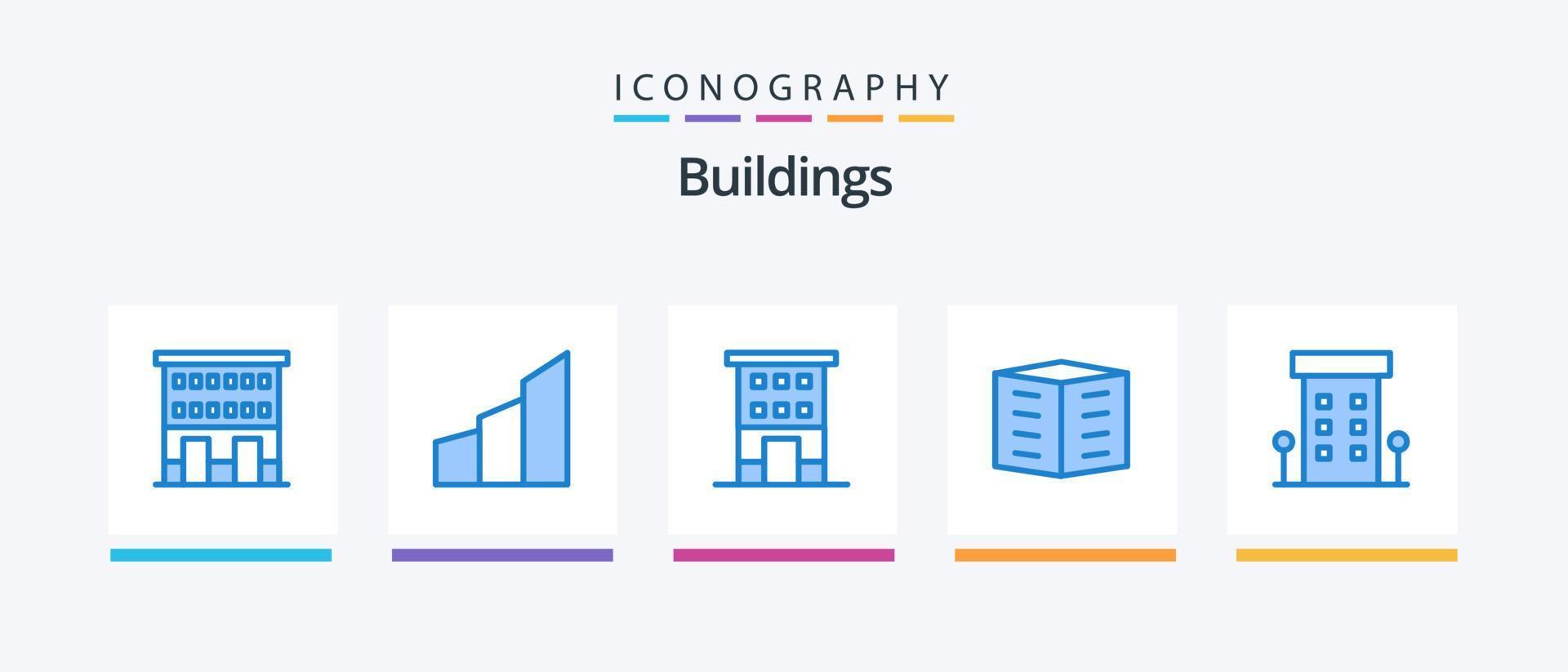 Gebäude blau 5 Icon Pack inklusive Stadtgebäude. Wohnungen. modernes Gebäude. Geschäfte. Haus. kreatives Symboldesign vektor