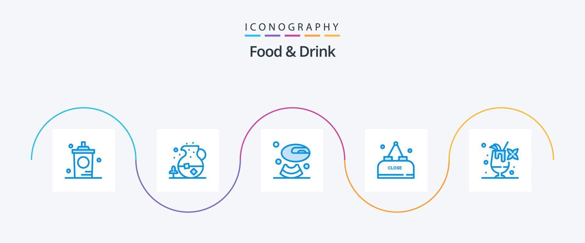 mat och dryck blå 5 ikon packa Inklusive stänga. mat. dryck. dryck. dryck vektor