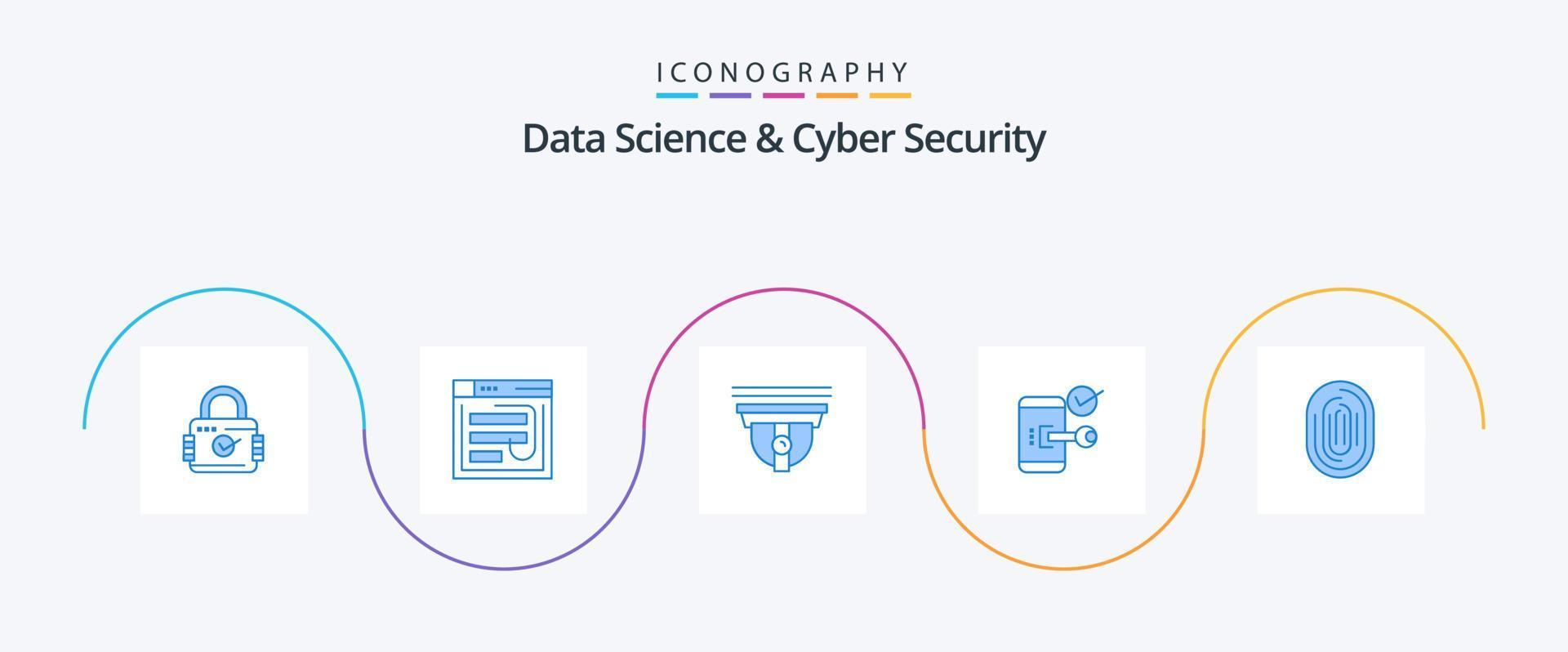 Data Science und Cyber Security Blue 5 Icon Pack inklusive Handy. Taste. Phishing. Nocken. Sicherheit vektor