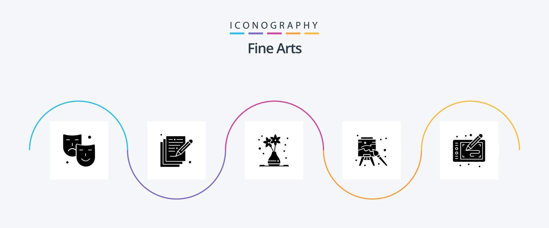 Fine Arts Glyph 5 Icon Pack inklusive Tablet. malen. Blumentopf. Künste. Staffelei vektor