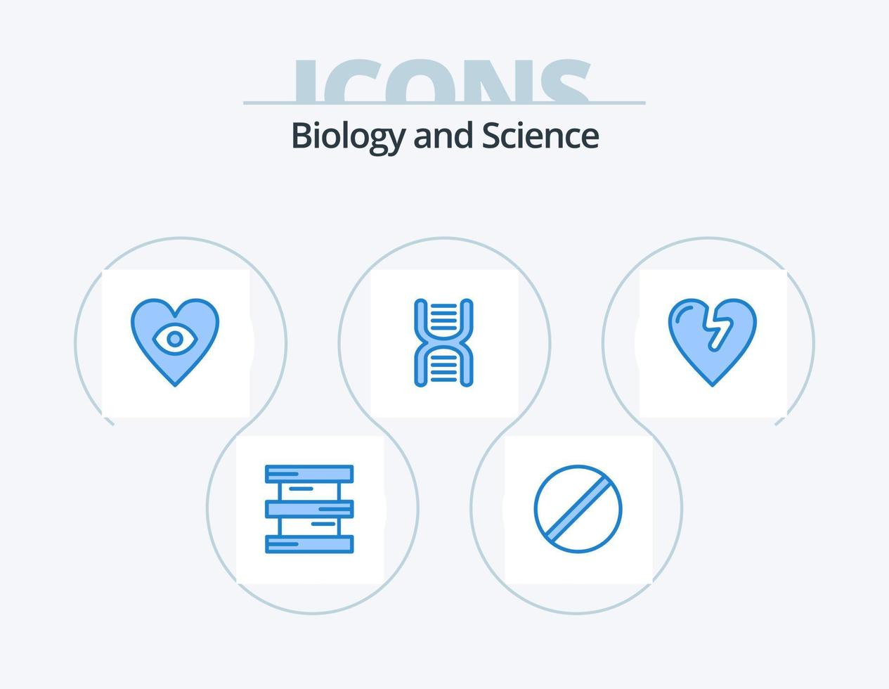 Biologie blau Icon Pack 5 Icon Design. Herzinfarkt. Physik. Wissenschaft. Ausbildung. Biologie vektor