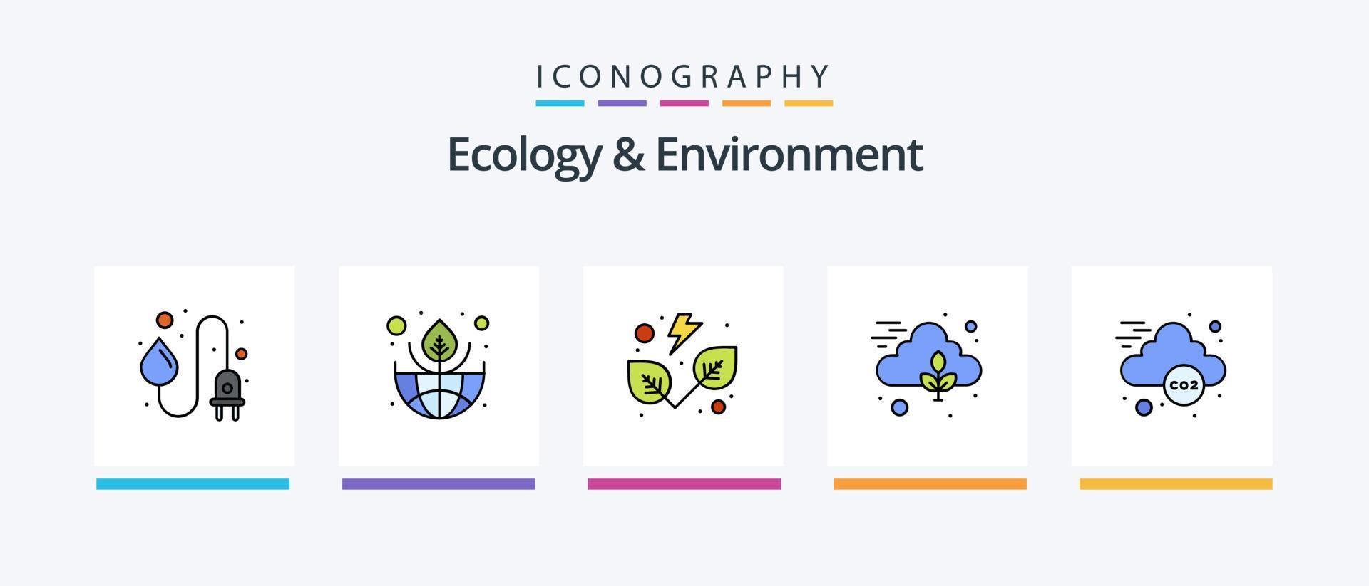 Ökologie und Umweltlinie gefüllt 5 Icon Pack inklusive Energie. Planet. Idee. Handbewegung. Umfeld. kreatives Symboldesign vektor
