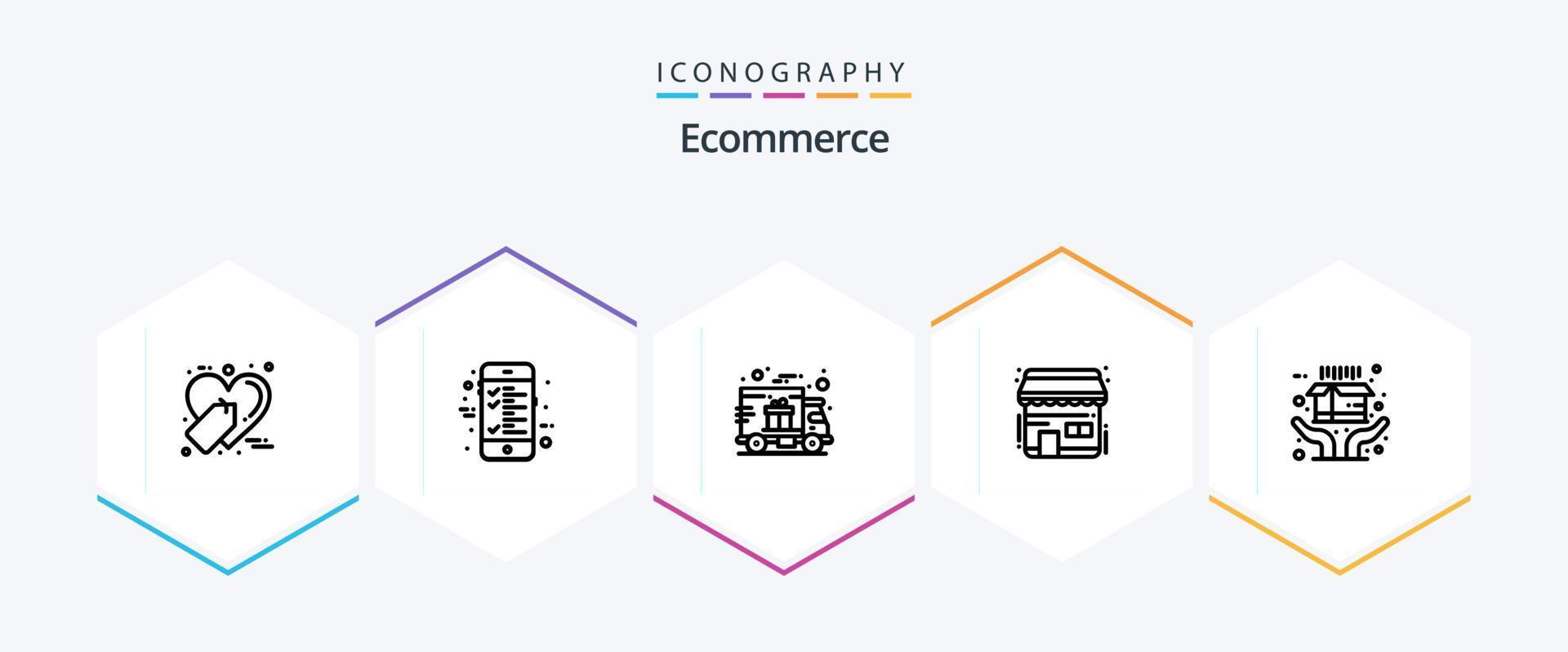 E-Commerce-Icon-Paket mit 25 Zeilen inklusive Versand. Lieferung. geschenk lieferung. besorgen. E-Commerce vektor