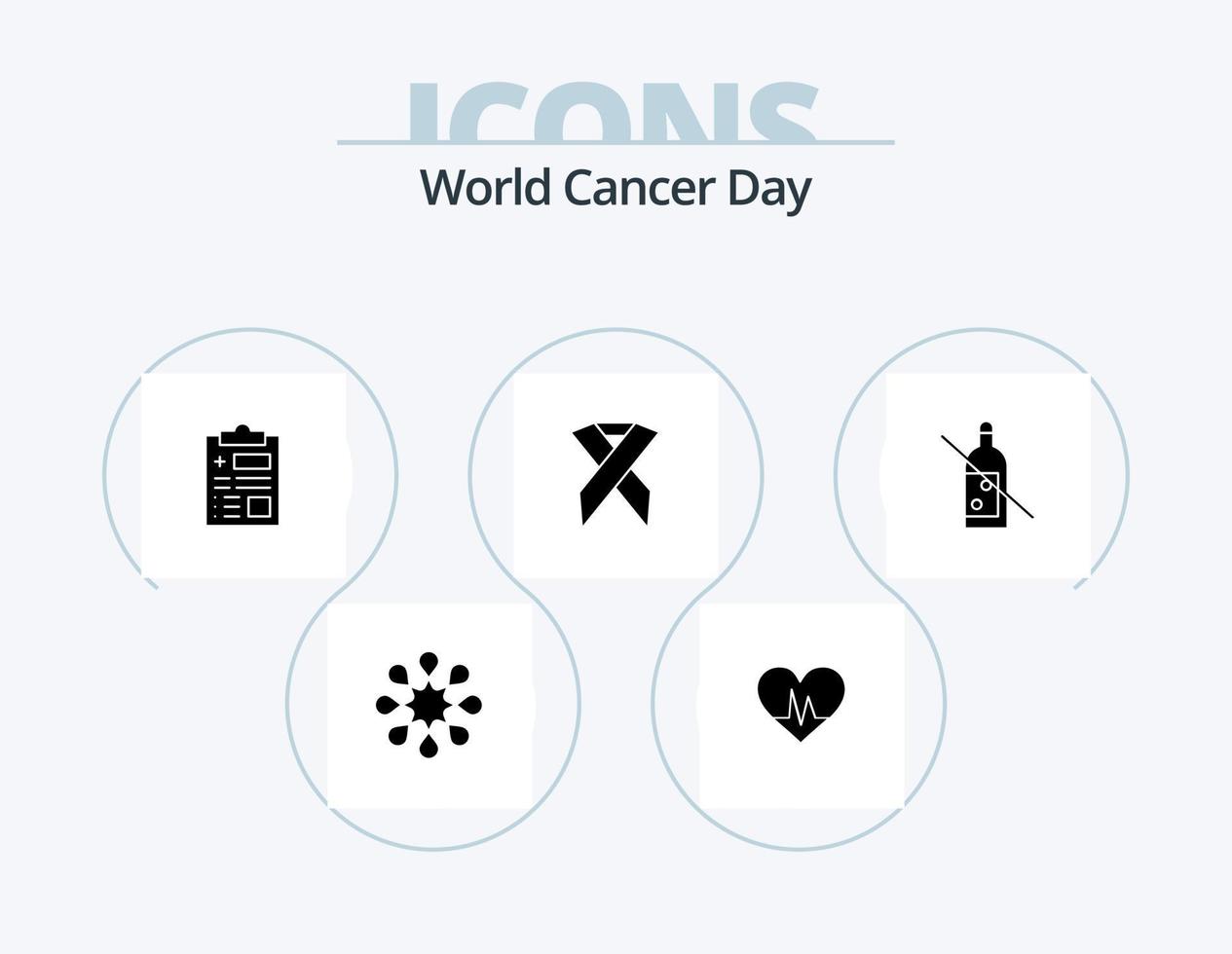 värld cancer dag glyf ikon packa 5 ikon design. värld. hälsa. hjärtslag. spela in. dag vektor