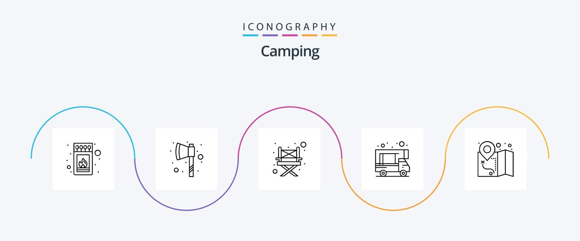 camping linje 5 ikon packa Inklusive . Karta. camping. plats. klotter vektor