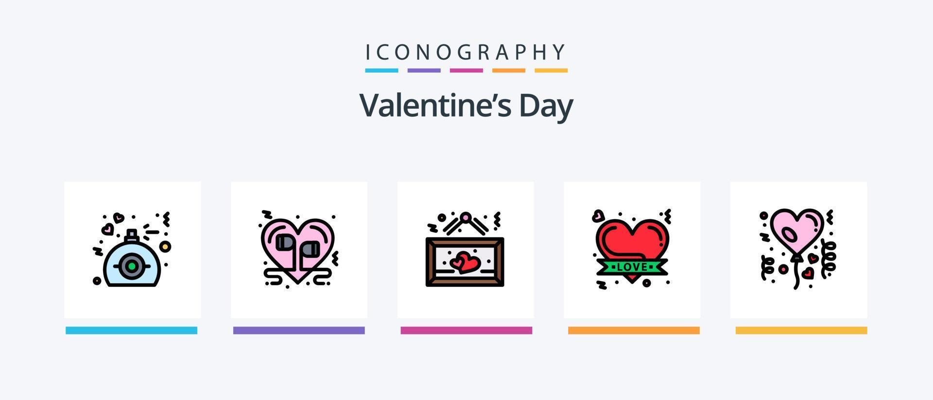 valentines dag linje fylld 5 ikon packa Inklusive cykel. kärlek. musik. hjärta. kärlek. kreativ ikoner design vektor