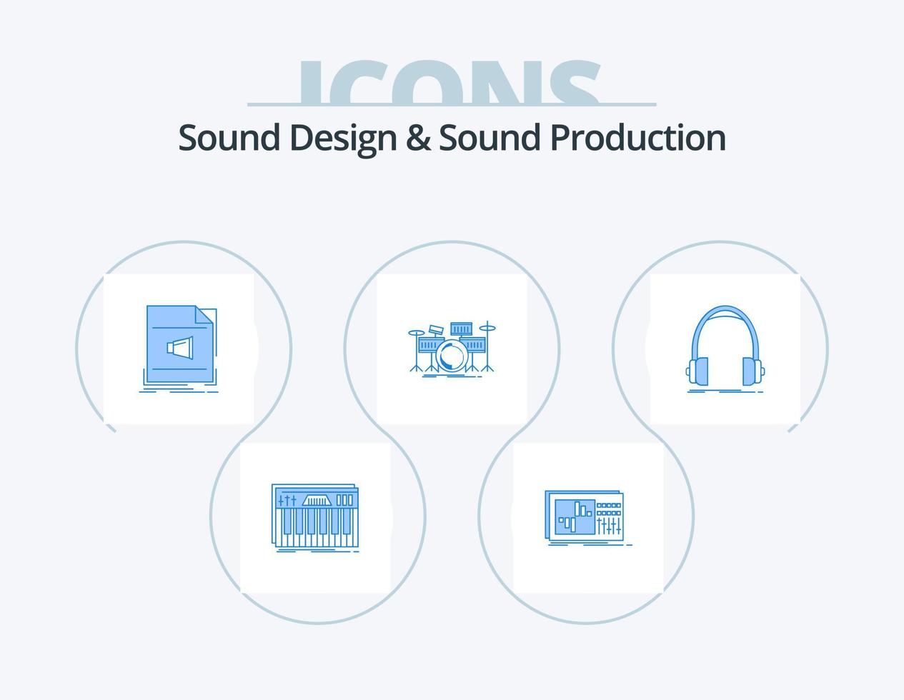 ljud design och ljud produktion blå ikon packa 5 ikon design. instrument. trumma. ljud. ljud. formatera vektor