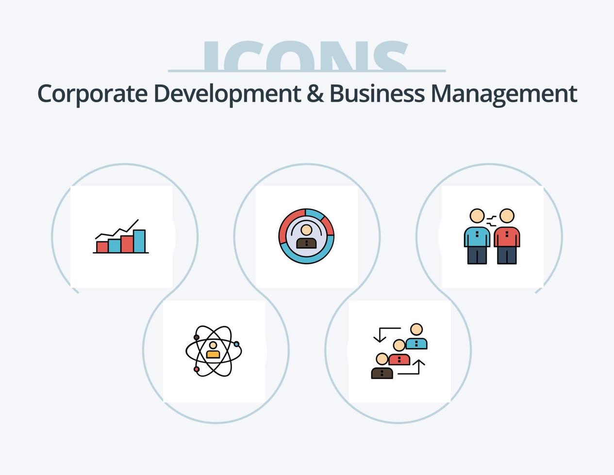 företags- utveckling och företag förvaltning linje fylld ikon packa 5 ikon design. mänsklig. effektivitet. företag. arbete. rum vektor